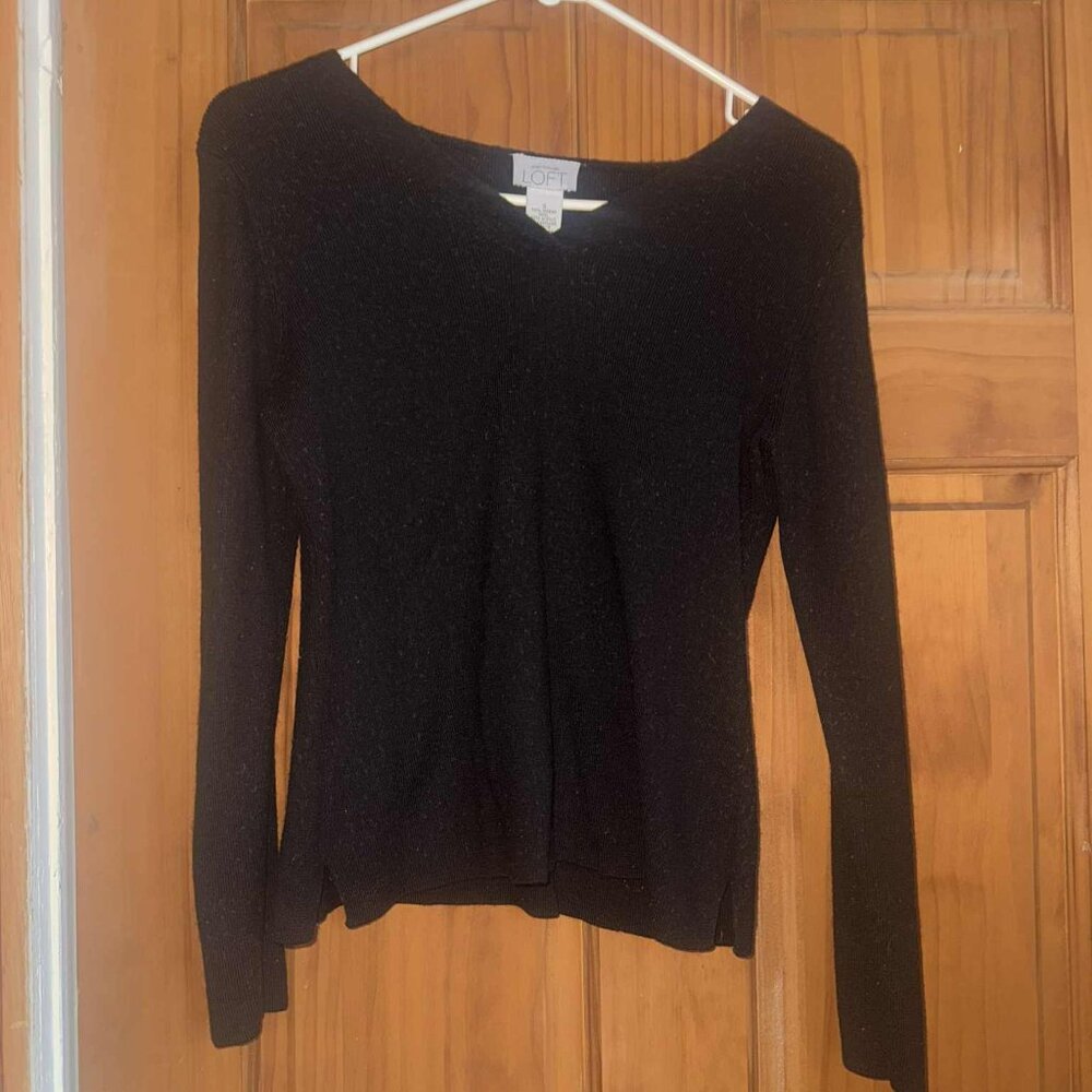 LOFT Wool/Acrylic Black V Neck Sweater - Size Small